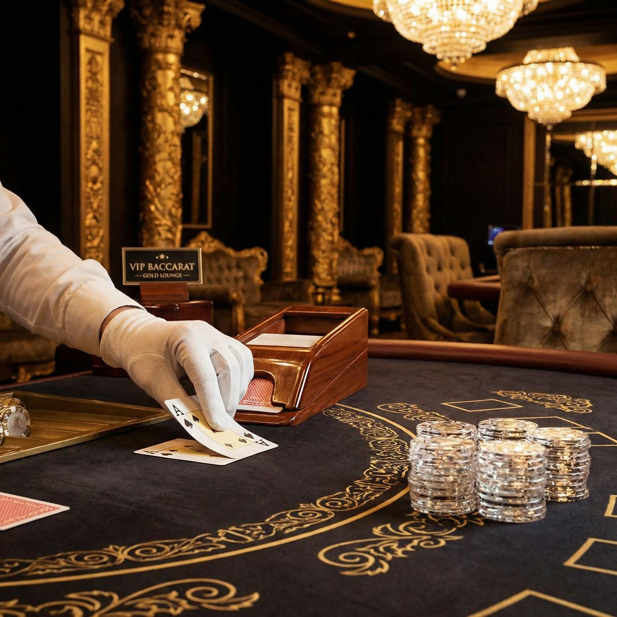 VIP百家乐贵宾厅荷官发牌场景